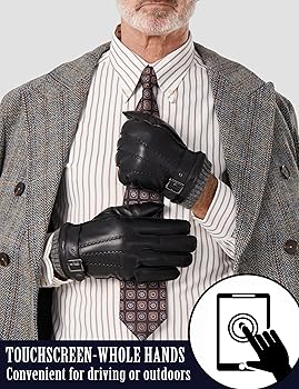 OCXMME Handsome Very Warm Mens Fur Lined Leather Gloves